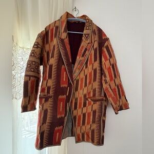 Anthropologie Vineet Bahl Blazer Long Duster Single Snap Closure Size M Aztec